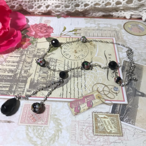 🌺Super cool Y silver-tone cloisonné necklace New🌺 - Picture 3 of 6